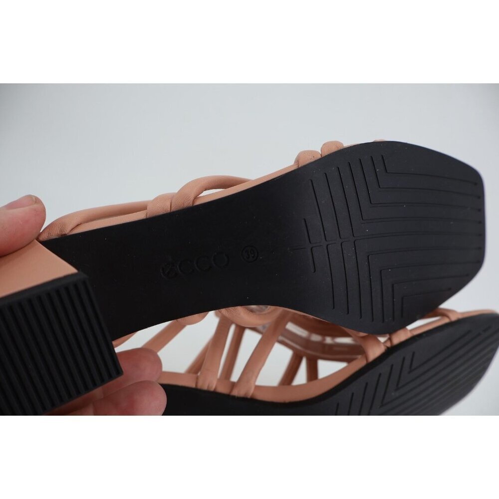 Ecco Elevate Sandals Womens 8 / 8.5 Leather Nude Beige Square toe Block Heel - Picture 11 of 14